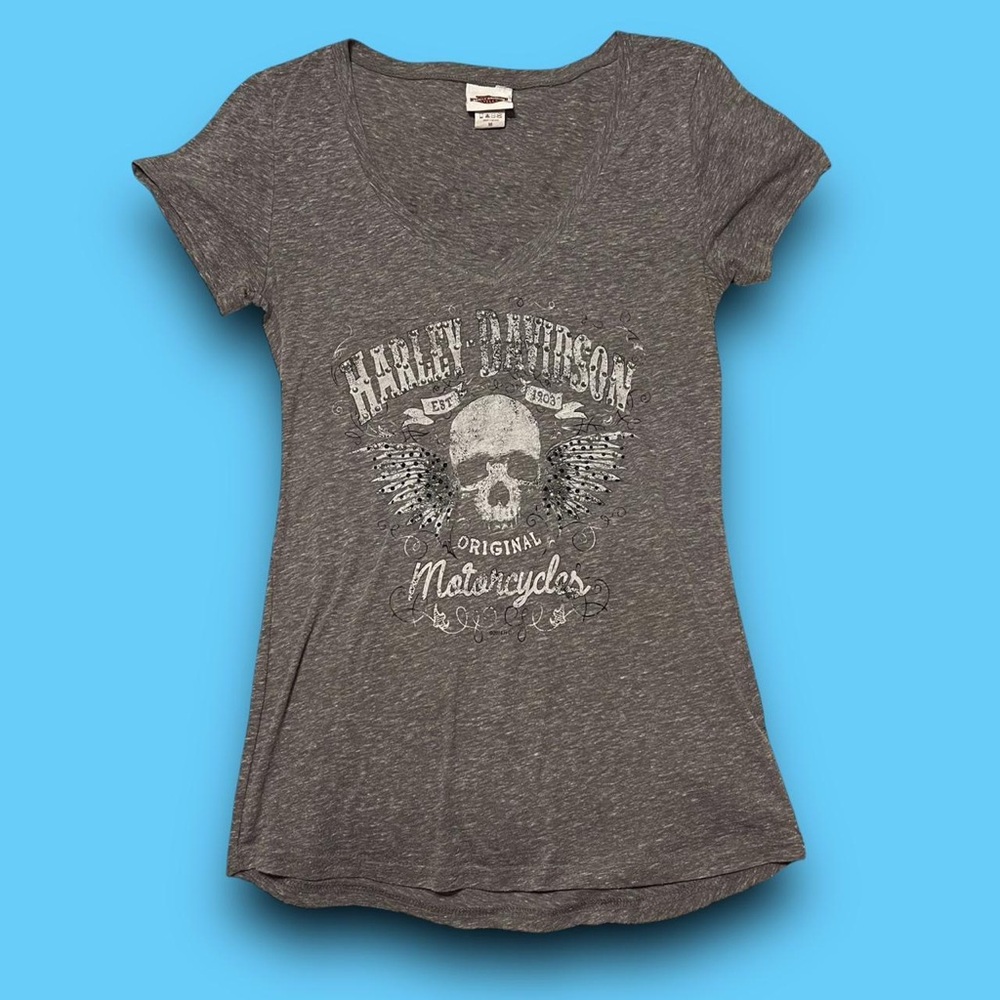 Harley Davidson Skull Rhinestone Graphic Top Size Medium Biker Mcbling Grunge